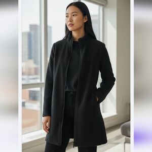 Eileen Fisher Black Organic Cotton Mock Neck Winter Jacket Women's Size XS